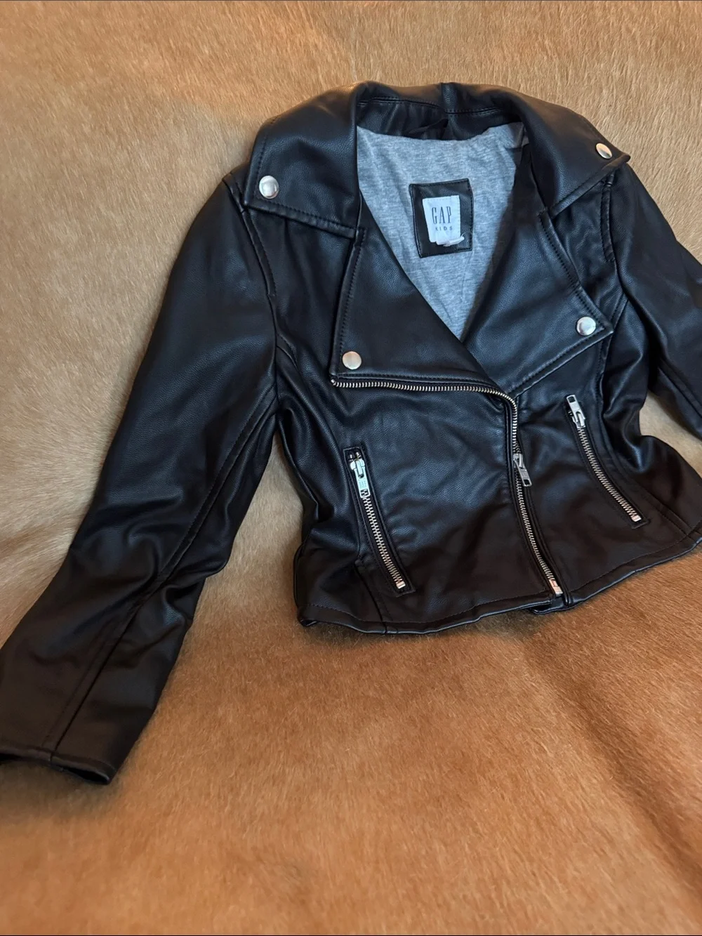 Gap Black Faux Leather Moto Jacket - Kids regular Gap size 6-7